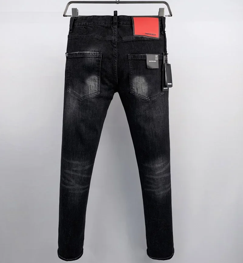 fashion BRAND D2 Men Jeans Denim Pants Hole Slim Pencil Trousers Metal Buttons Party Classics Fashionable Black D2 JENAS 9932