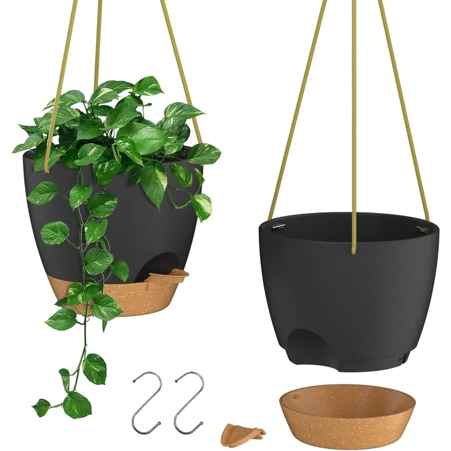 

8 Inch Hanging Planters for Indoor Outdoor Plants 2 Pack Self Watering Hanging Plant Pots with Drainage Holes and Removable Sau