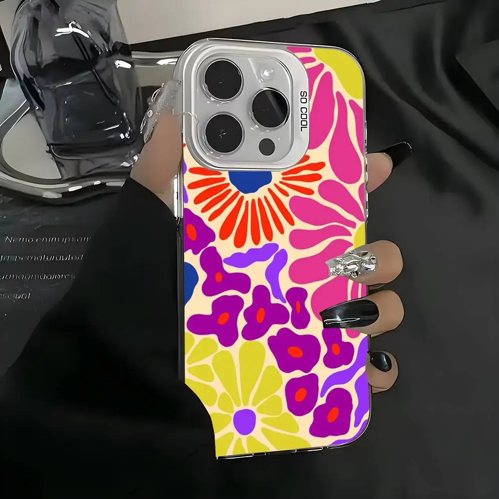 Flower Painting Art Phone Case For iPhone 16 15 14 13 12 11 Pro Max White Purple Matte Laser Metallic Aurora Funda - Image 4