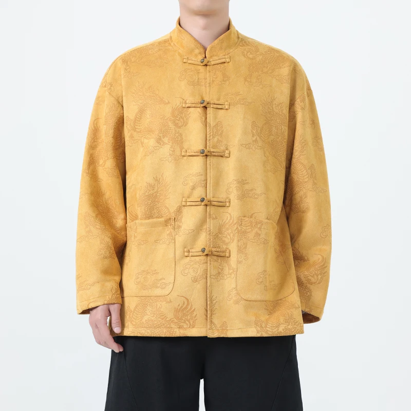 

Men's Suede Jaet Autumn New Sle Long Sve Stand Collar Button up Outerwear Casual Loose Fit Breathable Polyester Fiber