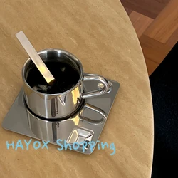 Metal Coffee Cups Saucer Set Wth Spoons，304 Stainless Steel Water Cup Minimalist Coffee Nordic Design Tableware Exquisite Gift