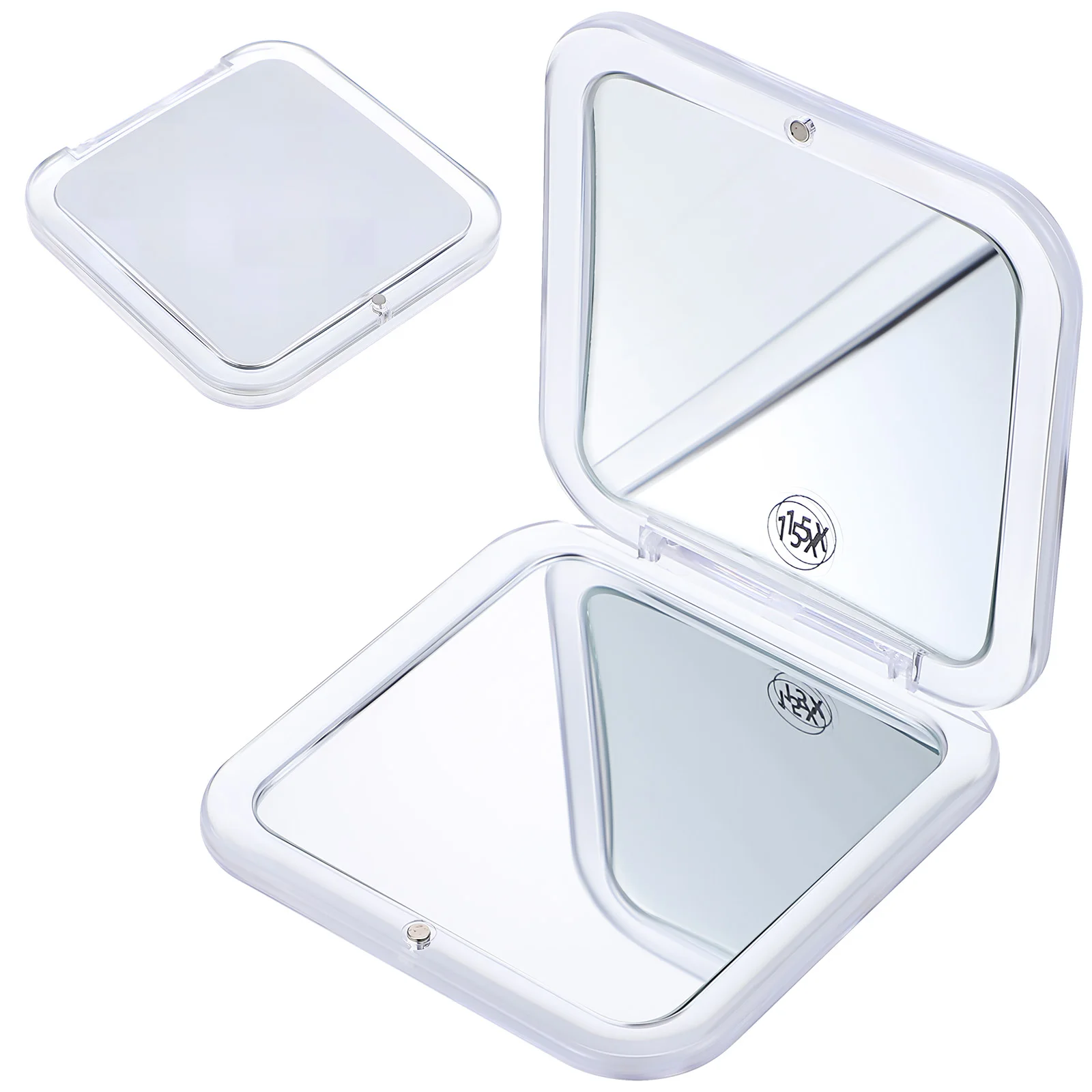 مرآة صغيرة مربعة الشكل لمكياج السفر مع عدسة مكبرة قابلة للطي من الأكريليك، أداة تهذيب شخصية محمولة