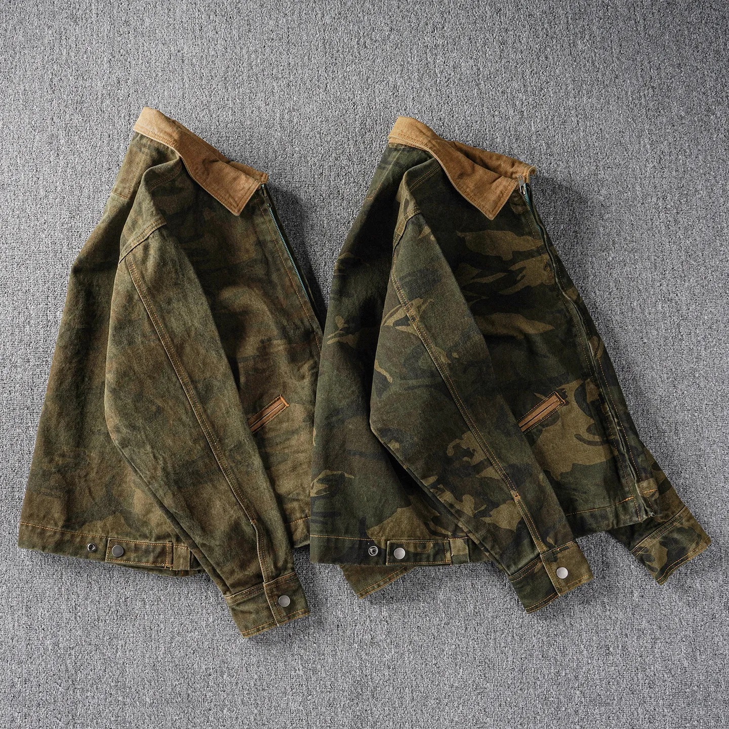 Heavyweight pure cotton canvas washed and distressed American retro work jacket men's trendy casual lapel jacket