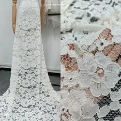 Heavy Quality Nylon 145CM Wide Allover Florals Cord Lace Fabric Off White Couture Lace 1Yard 91CM Price SOFT