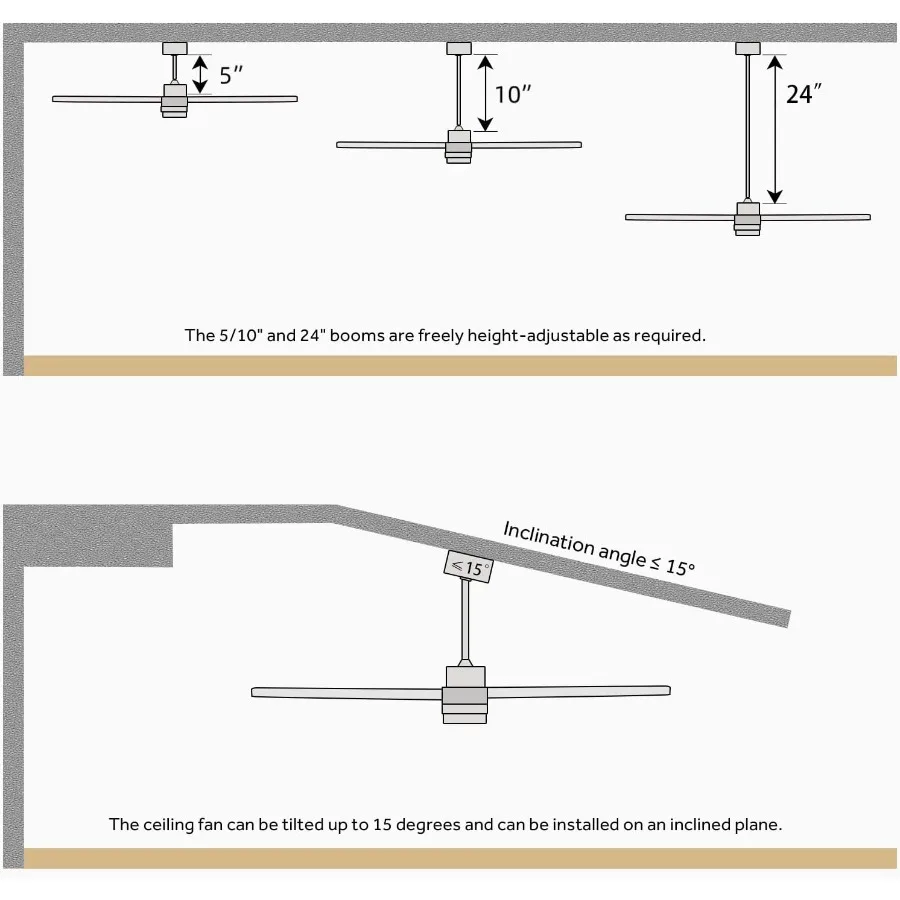 60 بوصة منخفضة المظهر فلوش جبل مروحة سقف خشبية حديثة بدون أضواء للمزرعة الداخلية غرفة نوم غرفة المعيشة في الهواء الطلق فناء P #5