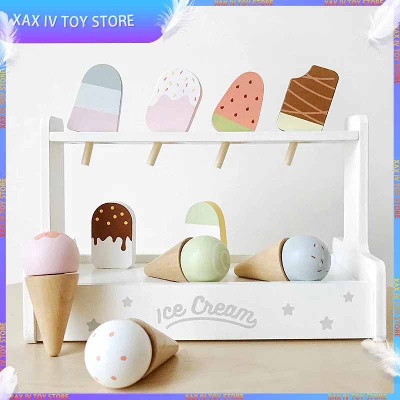 

Wooden Play House Kitchen Toy Pretend Play Ice Cream Fruit Barbecue Set Mini Food Education Kids Toys Preschool For Kids Gifts