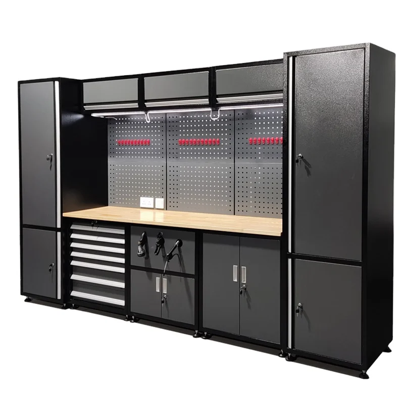 Multi-function Movable Garage Storage combination Tools Cabinet Rubber Top Workbench