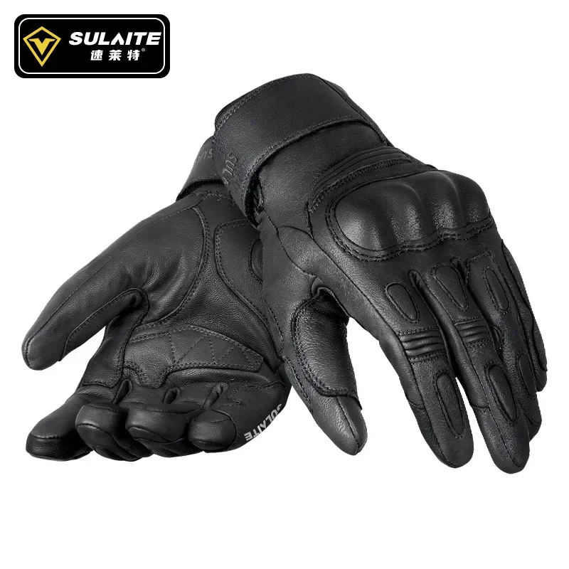 Autumn Winter Keep Warm Motorcycle Cycling Gloves Leather Sheep Thermal Windproof Rainproof For Motorbike Touchscreen SULAIT