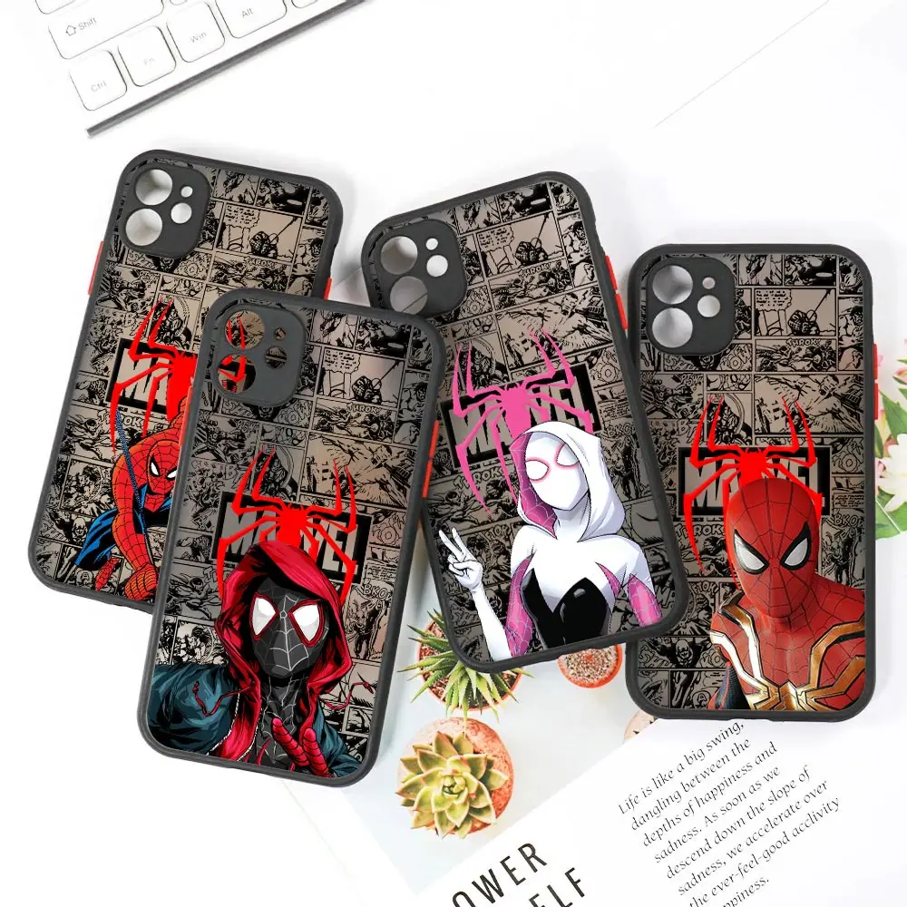 Spiderman Miles Morales Gwen Matte Case For iPhone 17E 17 16 16E 15 14 13 12 11 Pro Max 17 Air 7 8 Plus XR X Marvel Comics Cover view 2