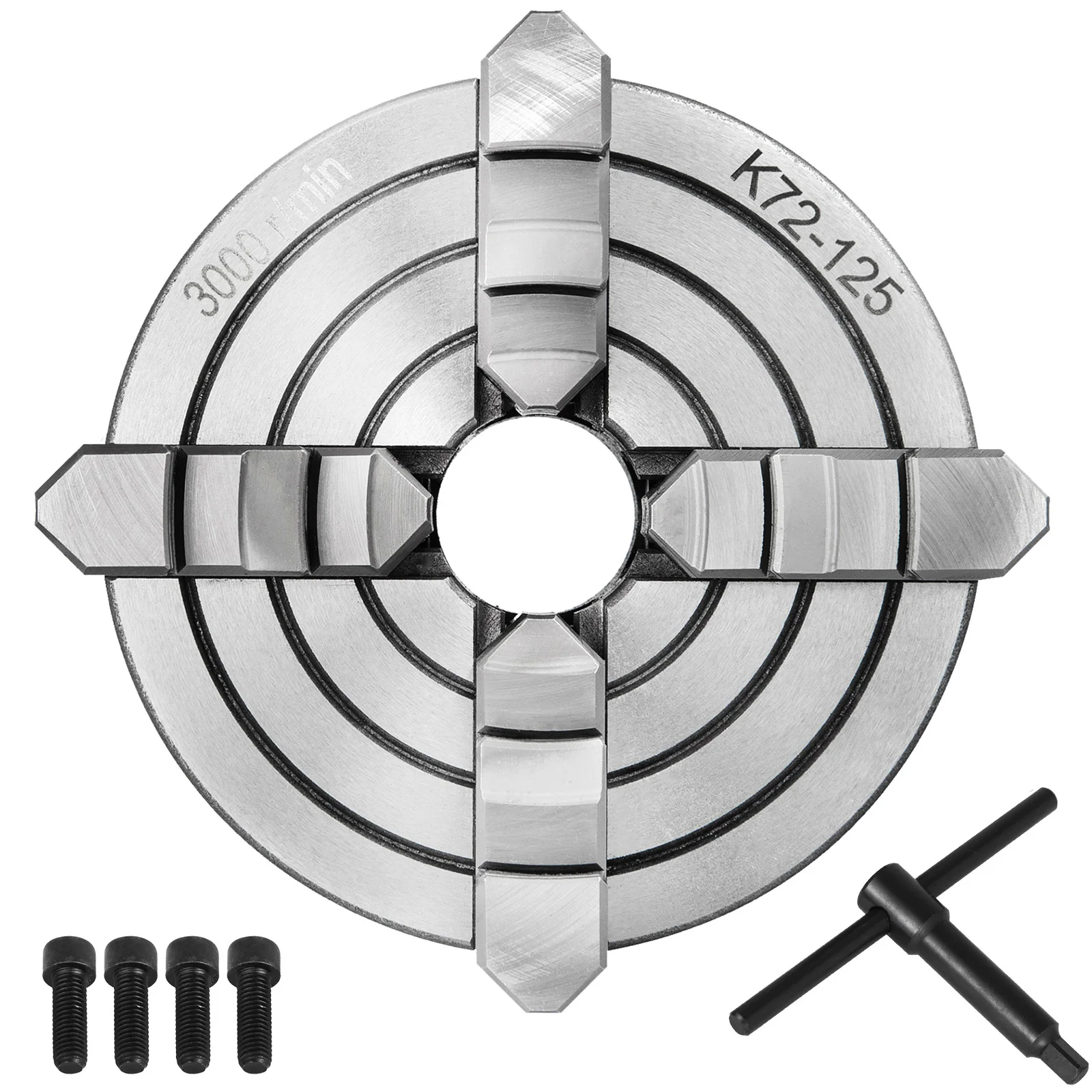 SucceBuy K72-125 Mandril de torno 5 Polegada 4 mandíbulas Independente Reversível Mandíbula Metal Torno Mandril Acessórios para Máquina de Torneamento, Tornos Uso