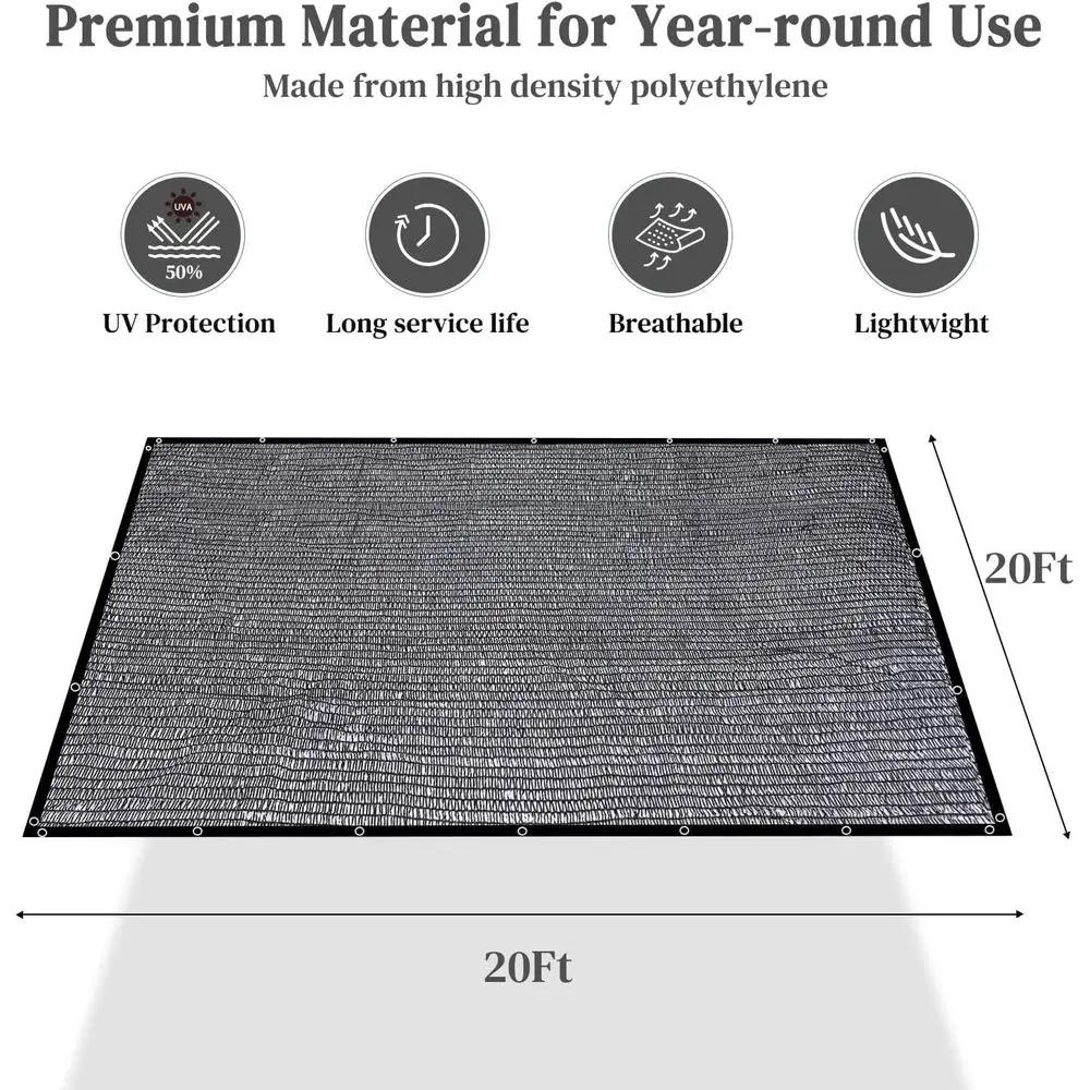 20x20FT Durable Shade Mesh Tarp with Reinforced Grommets for Outdoor Plants, Greenhouse, Pergola, and Patio Sun Protection