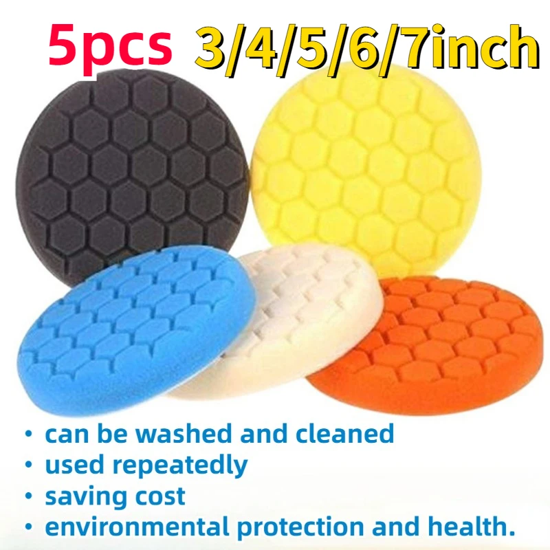 5-pack 3/4/5/6/7 Inch New Car Polishing Pad Beauty Waxing Polishing Wheel Set Sponge Polishing Wheel Sponge Disc Set Car Gadget