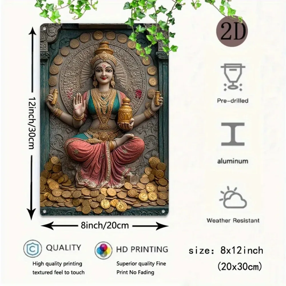 Aluminum Lakshmi Wall Art Gold Coin, Hindu Serene Home Decor for Bedroom Living Room