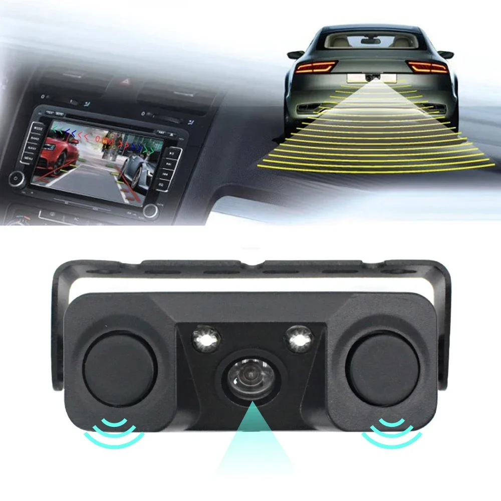 HD Car Rear View Camera 3 in 1 Parking Radar Detector Sensor LED Night Vision Reverse Camera Waterproof