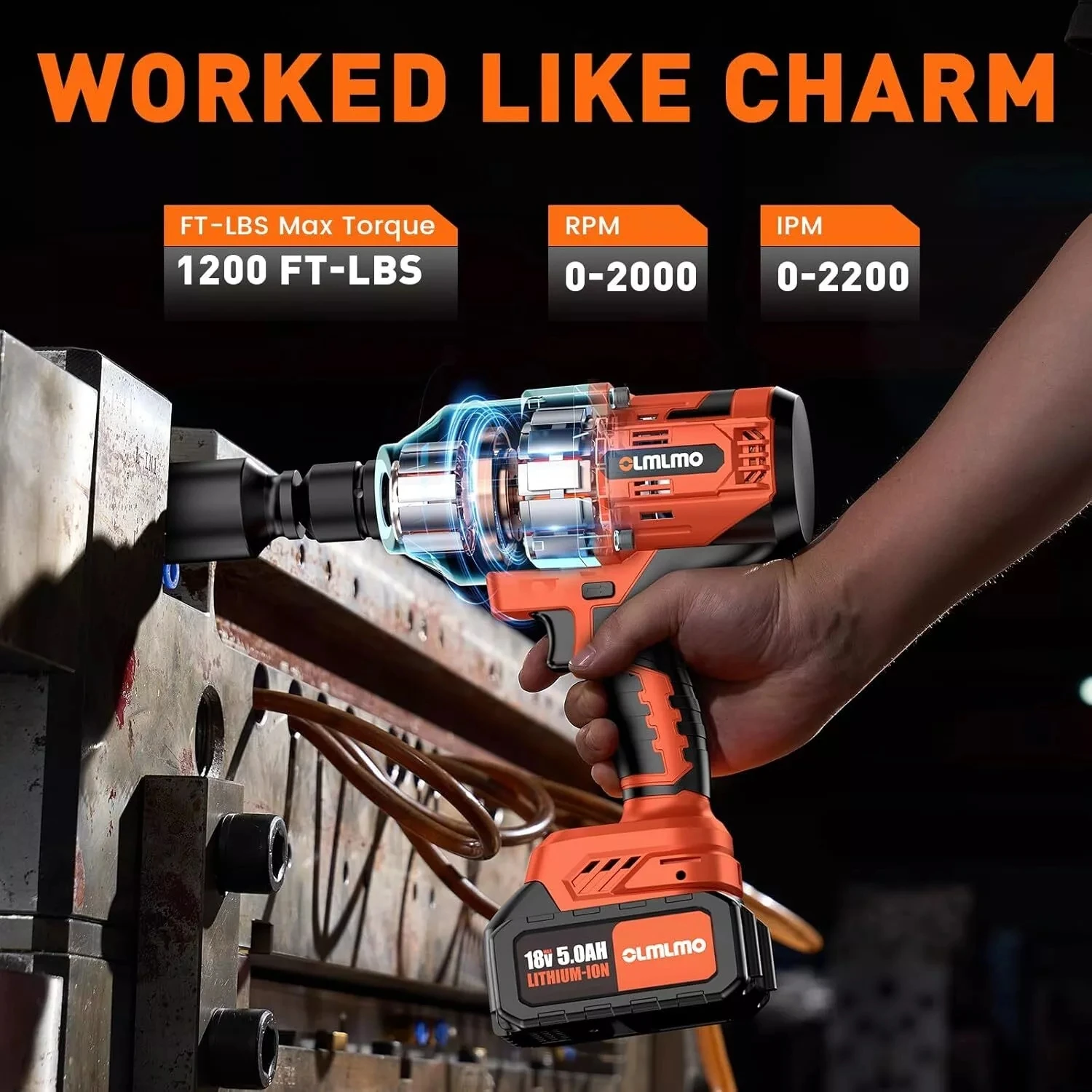 Obeng Impack Tanpa Kabel 1600N.m 3/4" Brushless untuk Baterai Makita 18 Pin, Obeng Impack Elektrik Tugas Berat