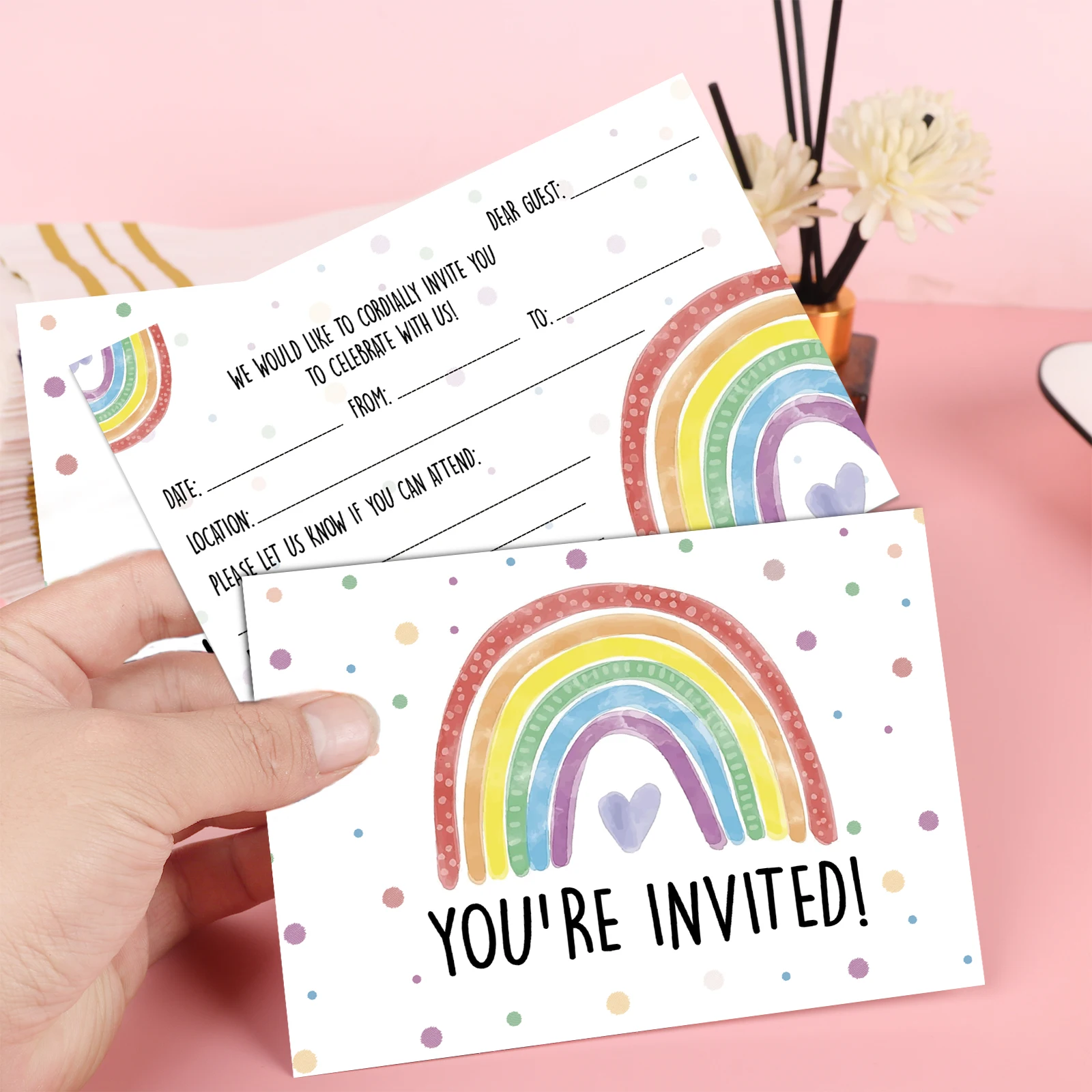 12 قطعة من بطاقة دعوة عيد الميلاد الملونة بألوان قوس قزح - وهي مناسبة لأنشطة قوس قزح مثيرة للاهتمام وجميلة لجميع الأعمار Lucky #2