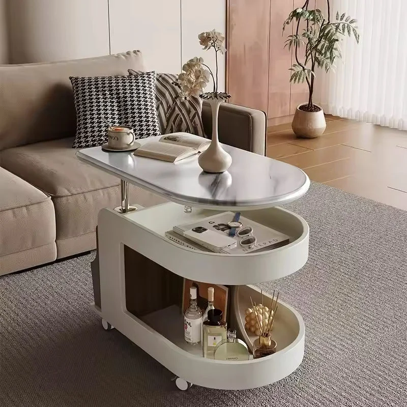 

Multifunctional Cream Furniture Coffee Table with Wheels Adjustable Height Mobile Small Space Storage Household Coffee Table