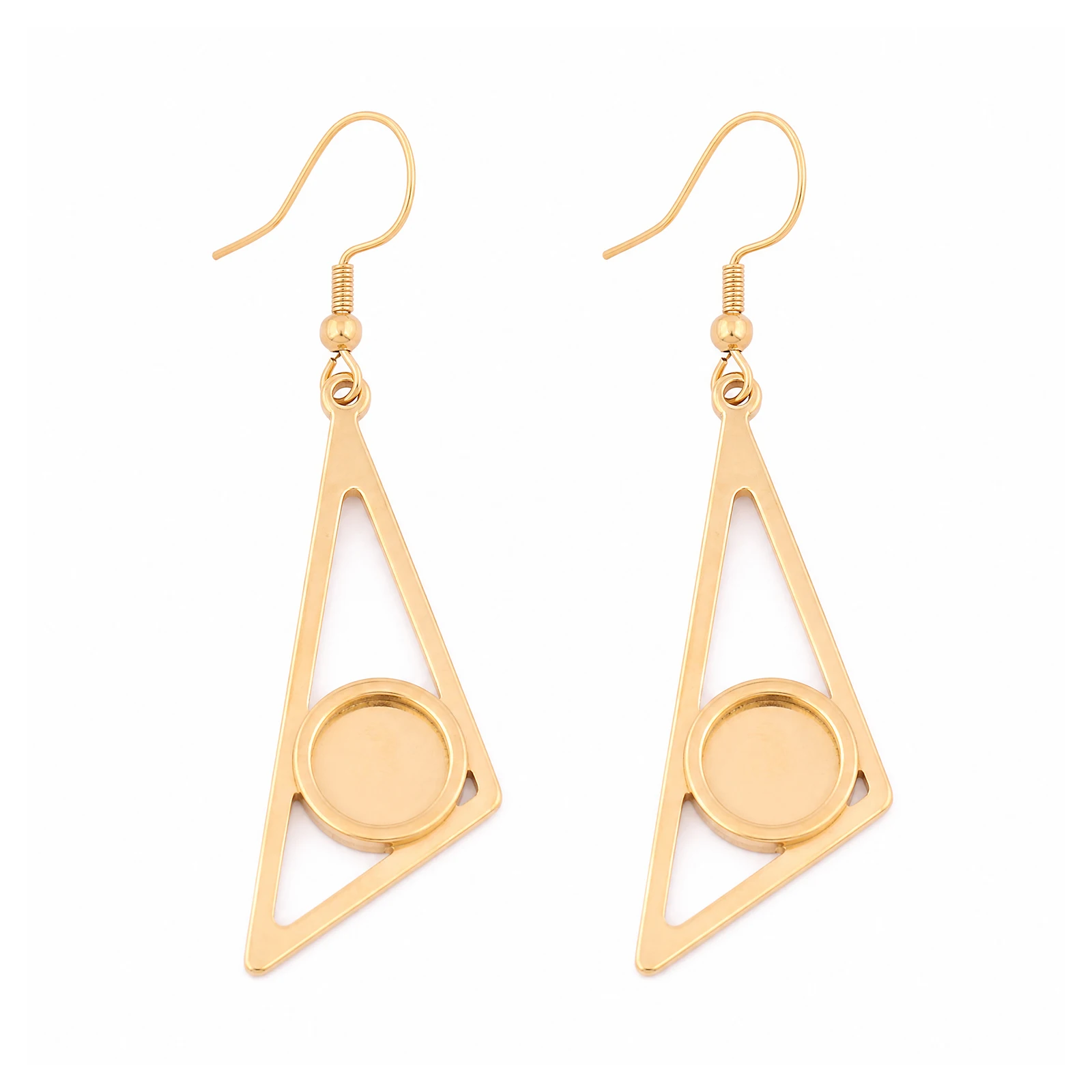 6pcs Stainless Steel Triangle Frame Earring Base Blanks Gold Plated Fit 10mm Cabochon Earrings Bezel Settings Diy Hooks Findings