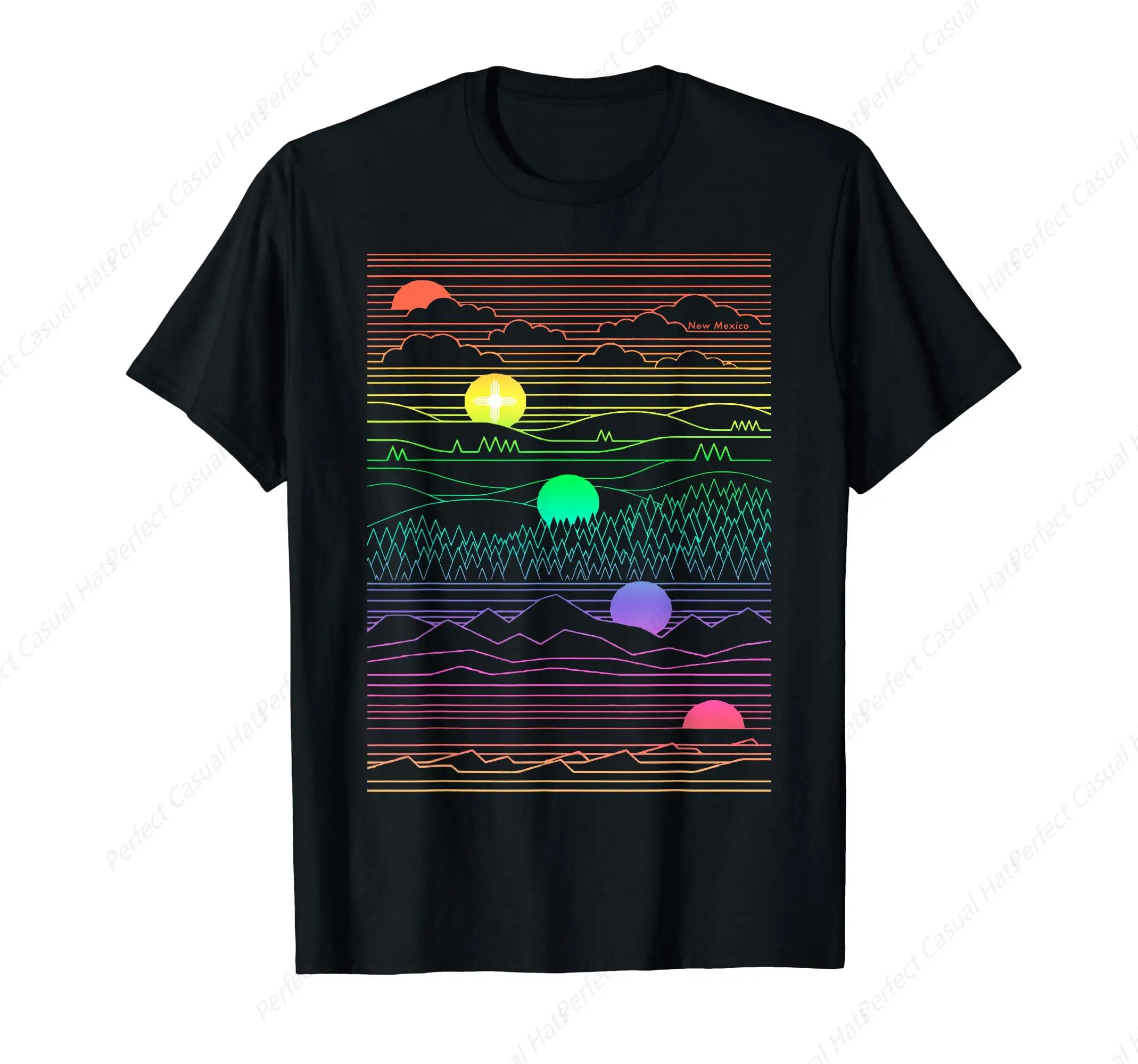 Vintage New Mexico State Zia Landscape Line Art Design Cotton T-Shirt Men Women Streetwear Oversize Art Pattern Tees Tops