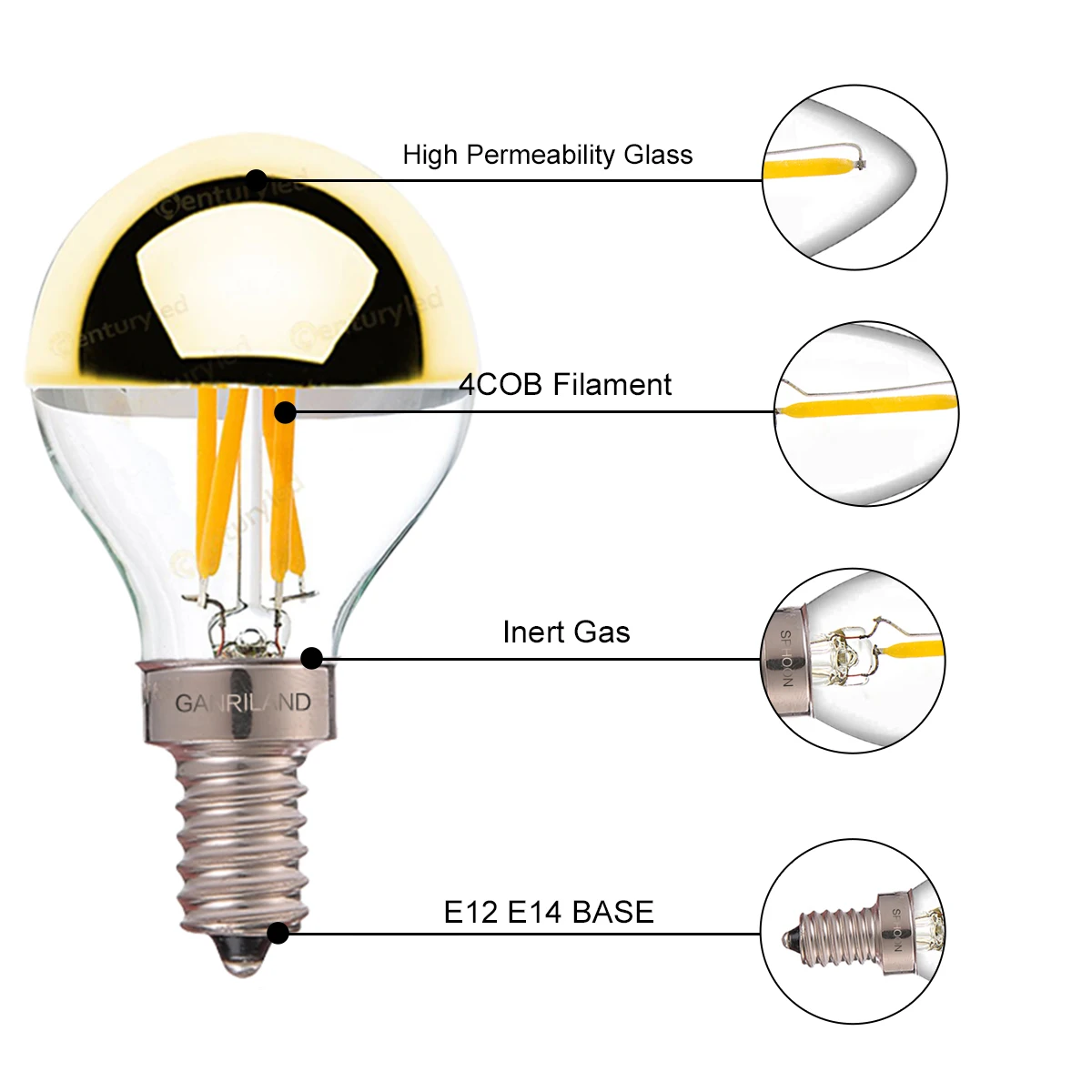 Imagem -03 - Retro Edison Espelho Ouro Lâmpada Led E14 E12 G45 4w Filamento Regulável 2700k Lâmpada Shadowless Iluminação Decorativa para Casa Pcs