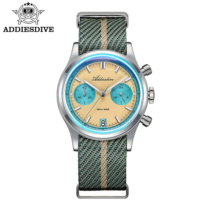

ADDIESDIVE New Men Quartz Watch Luxury VK64 Movement Nylon Band Men's Watches BGW9 Super Luminous 100M Waterproof Watch AD2095