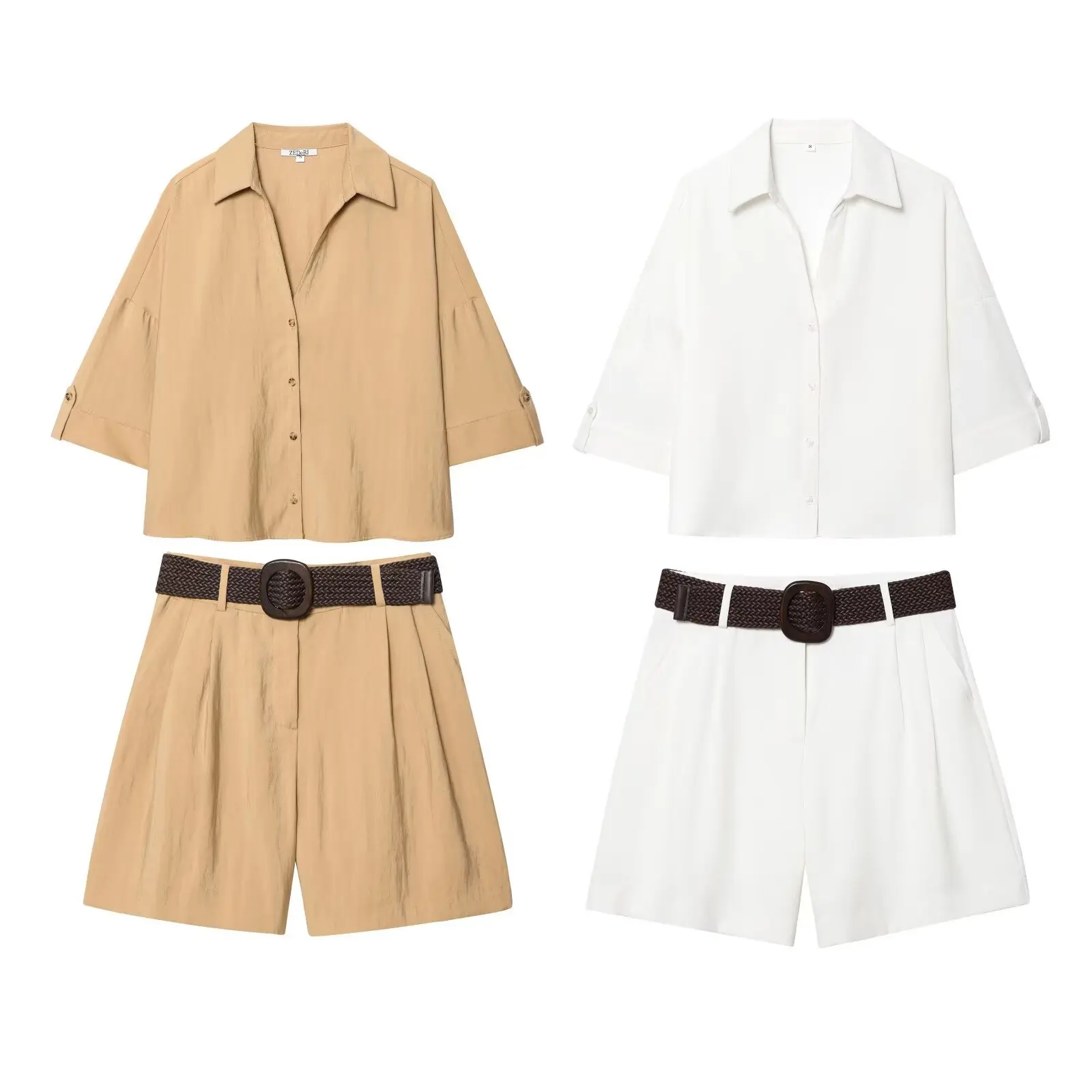 

Casual commuting simple women's suit short sleeve shirt belt mini shorts new fashion summer comfortable holiday chic suit