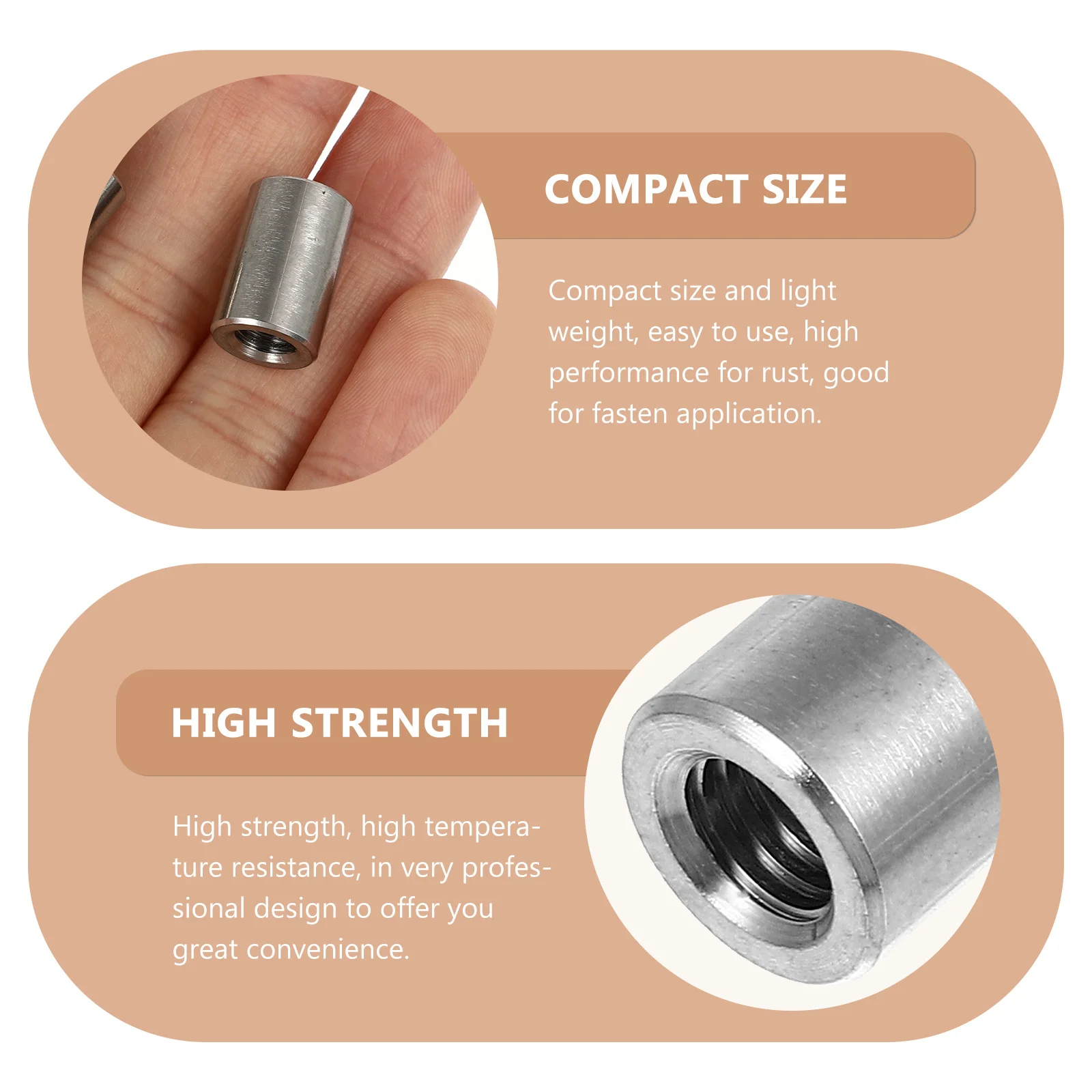 Porcas de conector redondas de aço inoxidável, porcas de acoplamento resistentes para haste de soldagem, extensão de rosca de barra, porca de conector de soldagem com 10 peças