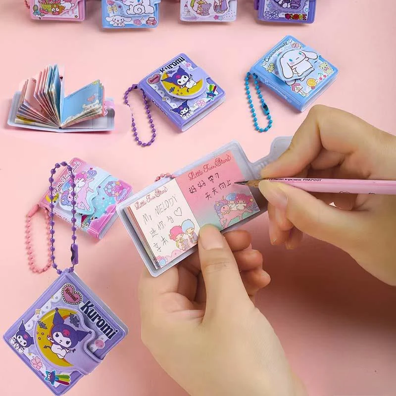 2Pcs Sanrio Notebook Keychain Cute Kuromi Melody Cinnamoroll Anime Portable Small Notebook Keychain Portable Notepad