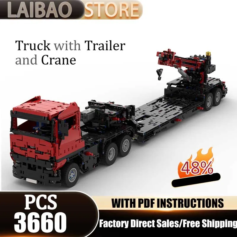 

Engineering Vehicle Moc Building Blocks Truck With Trailer And Crane Technology Brick Christmas DIY Construction Holiday Toys
