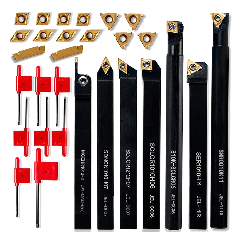 

Lathe Thread Tool Set 21 Pieces - 7 Pcs 3/8Inch Turning Shank Boring Bars with 14 Pcs Indexable Carbide Inserts C