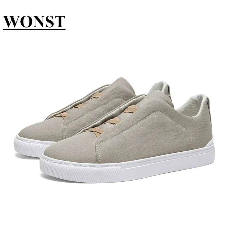 

WONST Men's Casual Board Shoes with Convenient Foot Covers for Commuting Non Slip Straps Round Toe Fabric Surface Walking Shoes