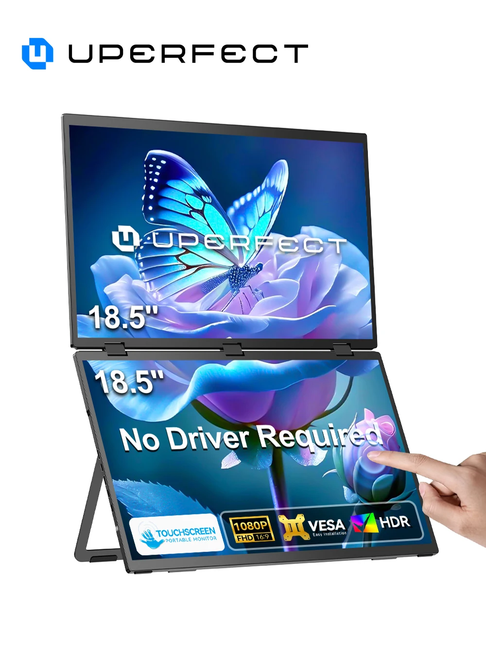 UStation  / Delta Plus Stacked Monitor Touchscreen Laptop Dual Screen Folding 18.5" W/ USB C Mini HDMI For PC Mac Phone Display