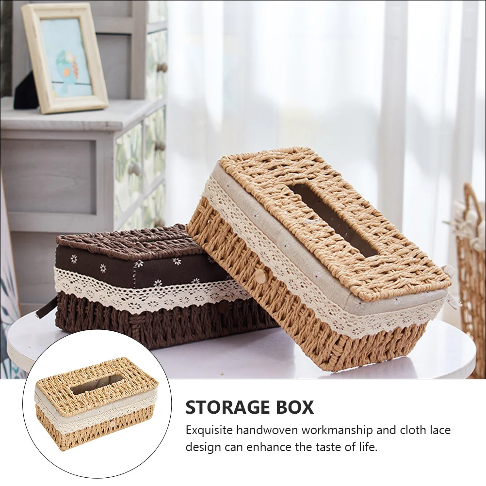 

Tissue Box Woven Cloth Lace Design Creative Storage Container For Tabletop Home Use Delicate Tissue Case Napkin Box Paper Towel