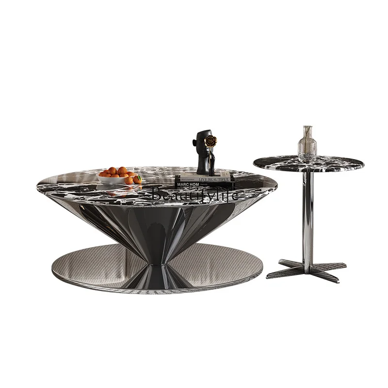 

Light luxury suspended natural luxury stone coffee table living room high-end stainless steel coffee table combination