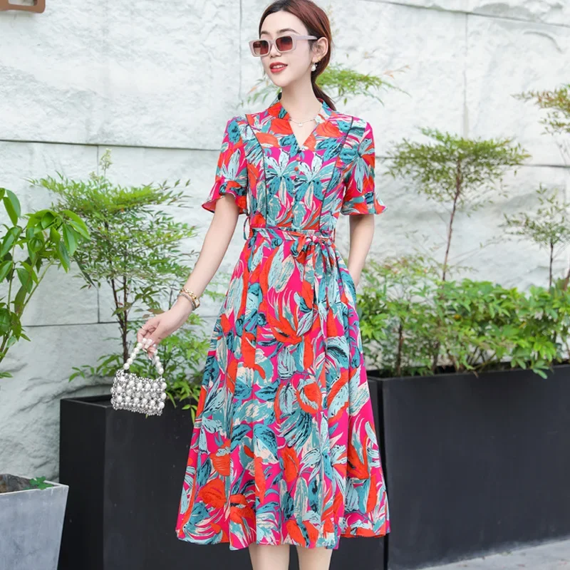 Silk Women's Spring/Summer New French Silk Fragmented Flower Dress