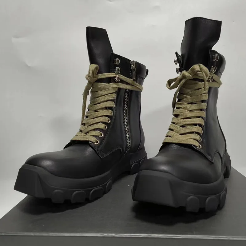 

British Style Men's Motorcycle Boots Fashion Chunky Heel Platform Lace Up All Match Ankle Boots Male Runway Outdoor Botas Casual