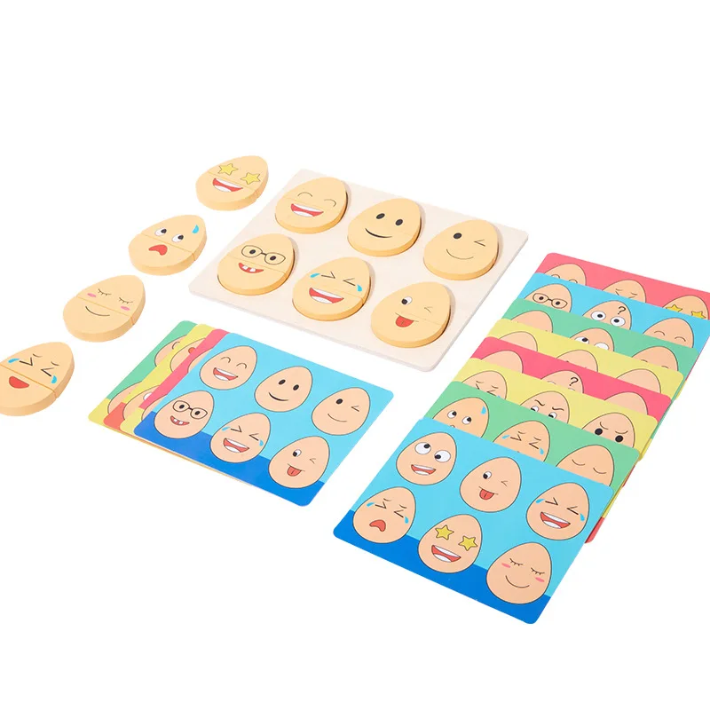 Bloc d'expressions faciales en bois Montessori, jeux éducatifs pour enfants d'âge préscolaire de 3 ans et plus