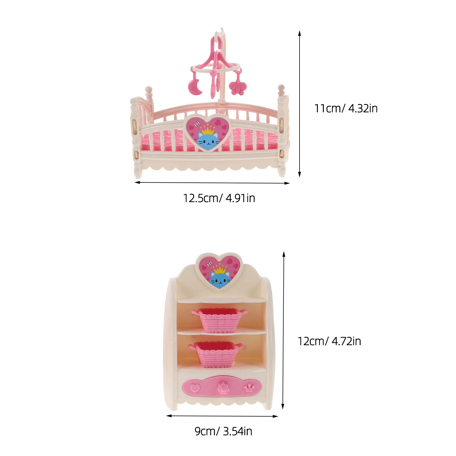 4-teiliges Miniatur-Krippe- und Schrank-Set für Puppenhaus, Kinderzimmer, Schlafzimmer, dekoratives Zubehör, Mini-Krippe ​ ​ Puppenhausmöbel ​