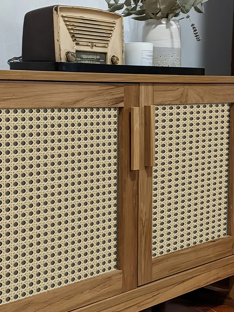Retro Wicker Weave Sticker Cabinet Refit Transformation Beautify Furniture Wall Paper Middle Ancient Style PVC Material