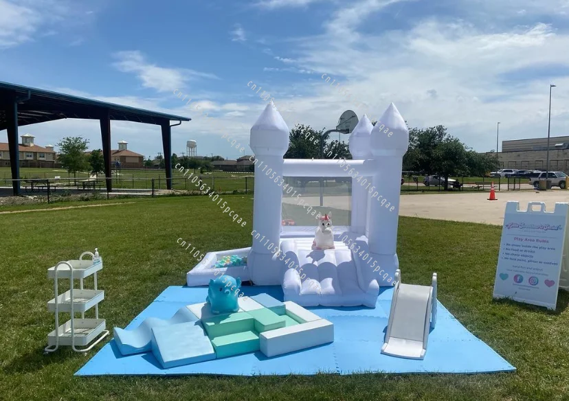 Beautiful Mini White Wedding Indoor Outdoor White Inflatable Castle Bounce House Children's Trampoline - view 6