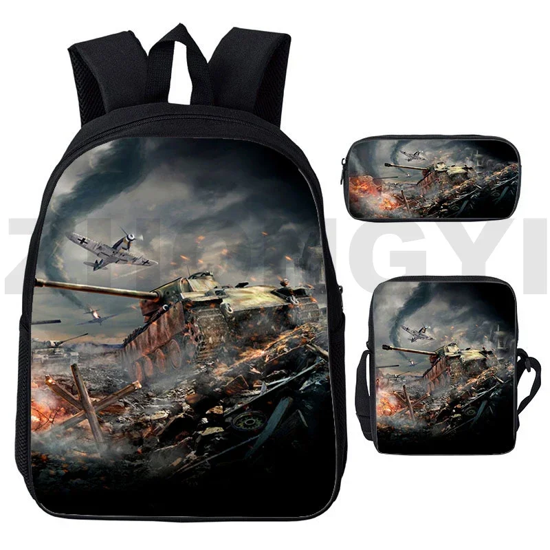 Welt der Panzer 3d Rucksäcke 12/16 Zoll Rucksack Kinder Schult aschen Krieg Donner Männer Leinwand Mochila Gerand Tanks Frauen tägliche Bücher tasche