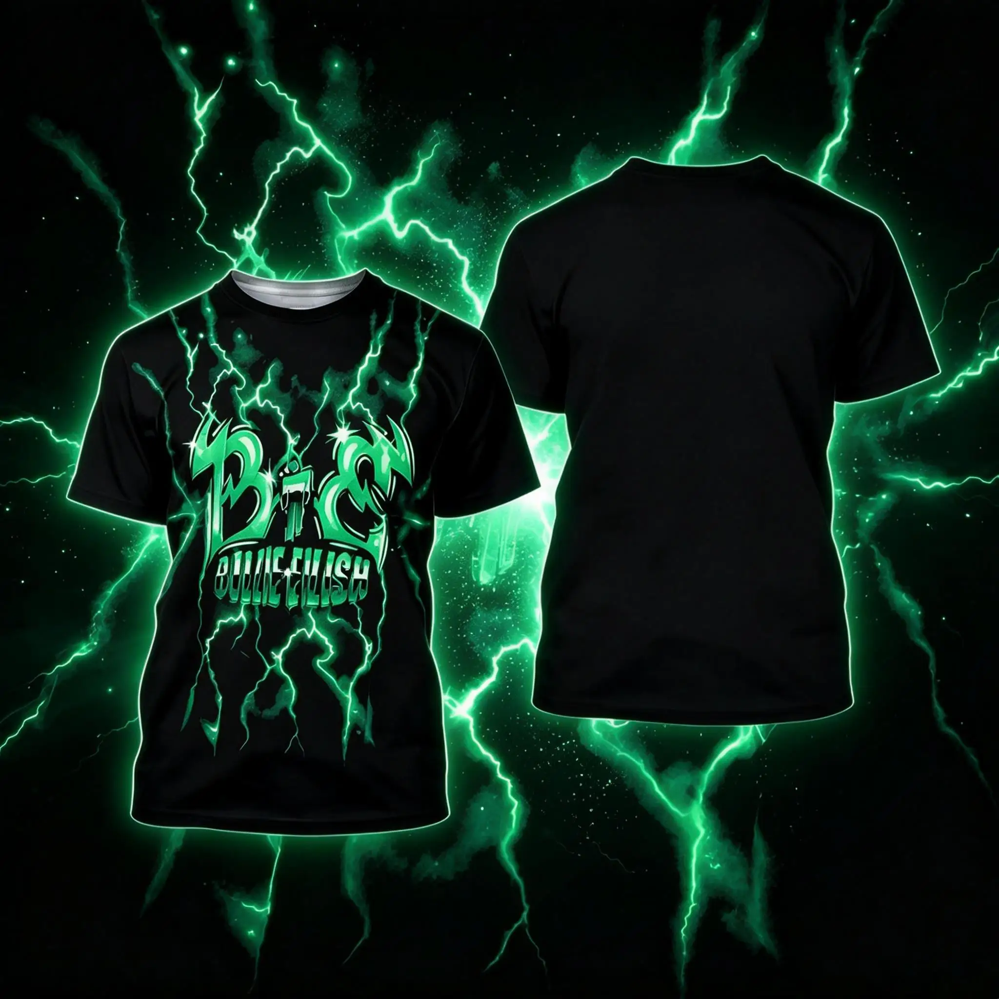 Billie Eilish Green Lightning Pattern T-shirt  Gothic BB Logo Printed Black Short Sleeved Top Y2K Punk Hip-hop Street Casual Top