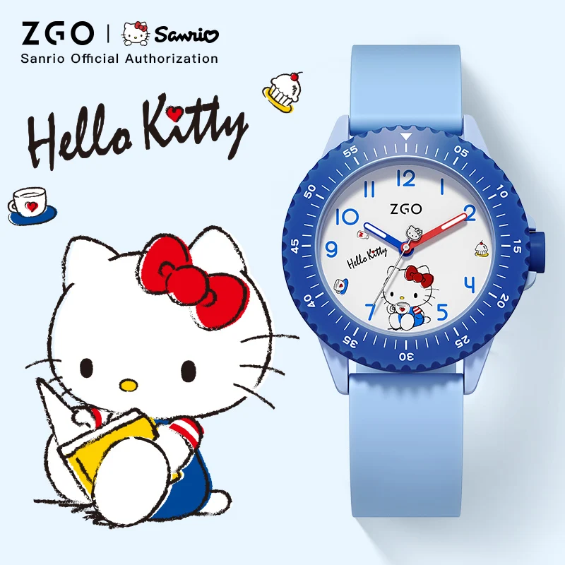 Zgo x sanrio hello kitty relógios infantis bonito relógio de pulso luminoso relógio de quartzo para crianças meninas estudantes caixa de presente 2153