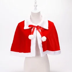 Christmas Cape Bow Plush Balls Shawls Xmas Cape Turndown Collar Fine Workmanship Santa Claus Cape Christmas Wear