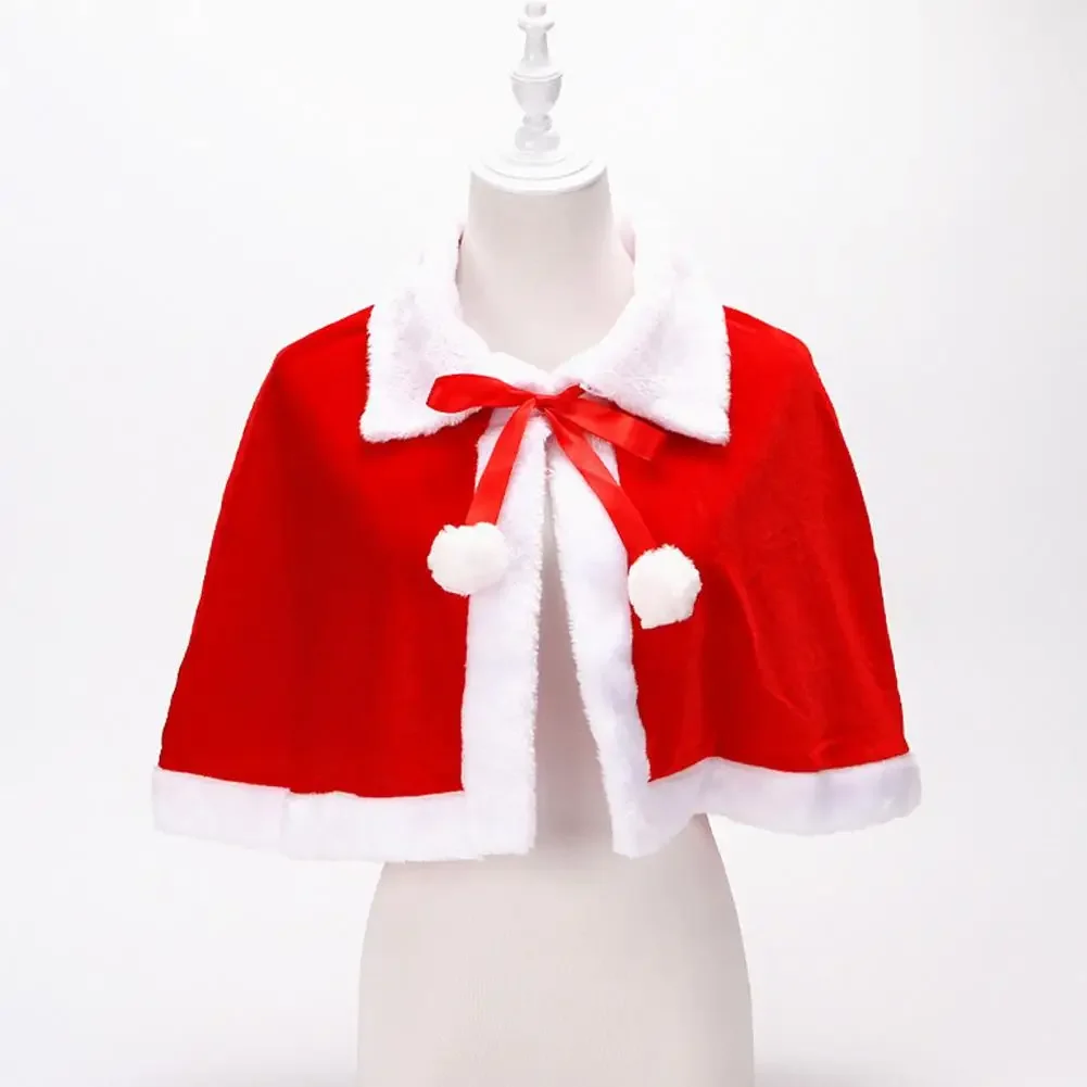 Christmas Cape Bow Plush Balls Shawls Xmas Cape Turndown Collar Fine Workmanship Santa Claus Cape Christmas Wear