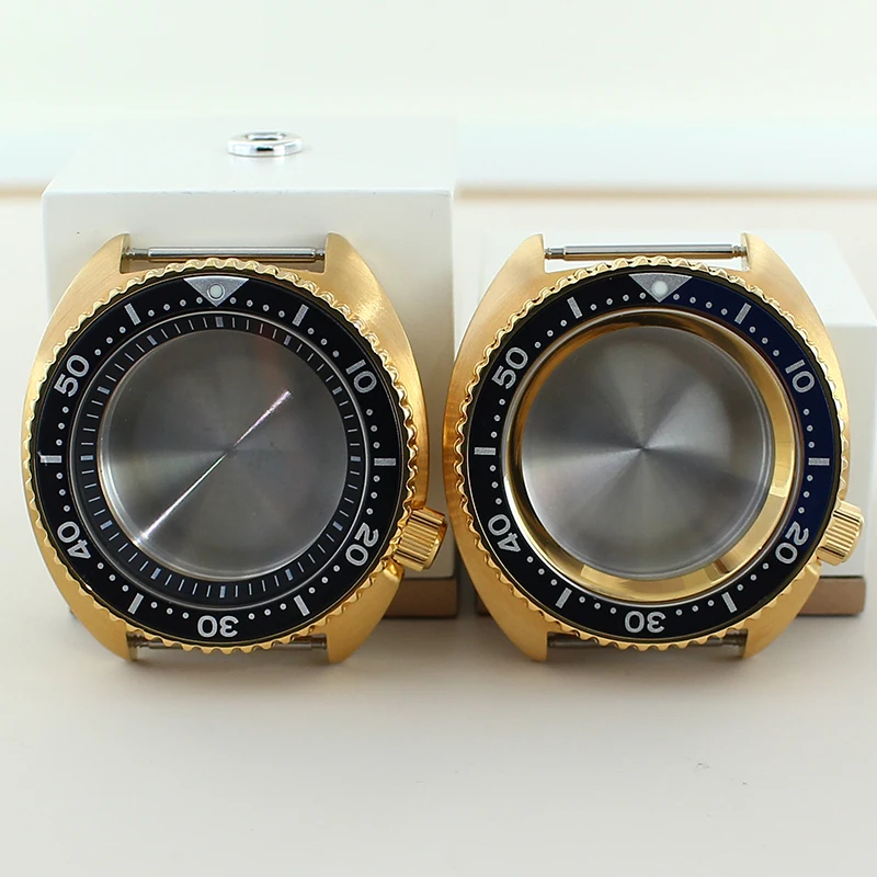 

45mm PVD Gold High Quality Watch Case 316L Steel For Mod Turtle Abalone Seiko NH35 NH36 NH38 NH34 Movements 28.5mm Dial Sapphire