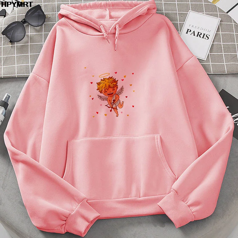 Women Autumn And Winter Cartoon graphics streetwear Hooded Tops cute Cupid Printed ladys girl loose Casual Hipster Sweatshirts