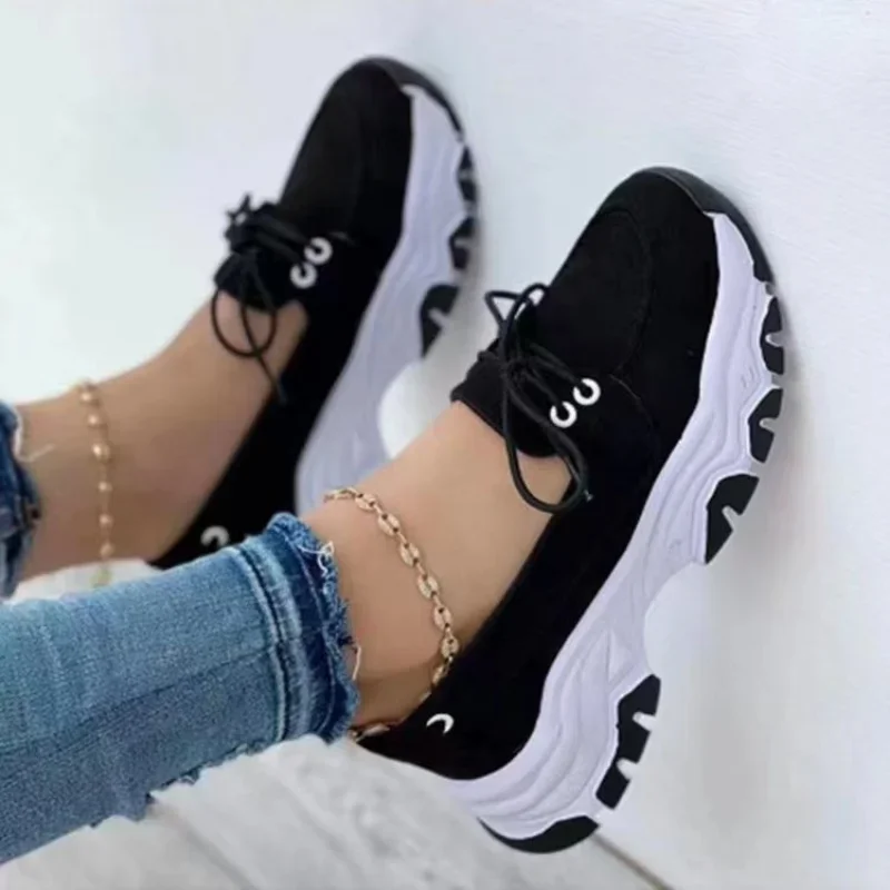 2023 New Women Sneakers Spring and Autumn Lace Up Wedge Heel Vulcanized Shoes Fashion Platform Casual Shoes Zapatillas De Mujer