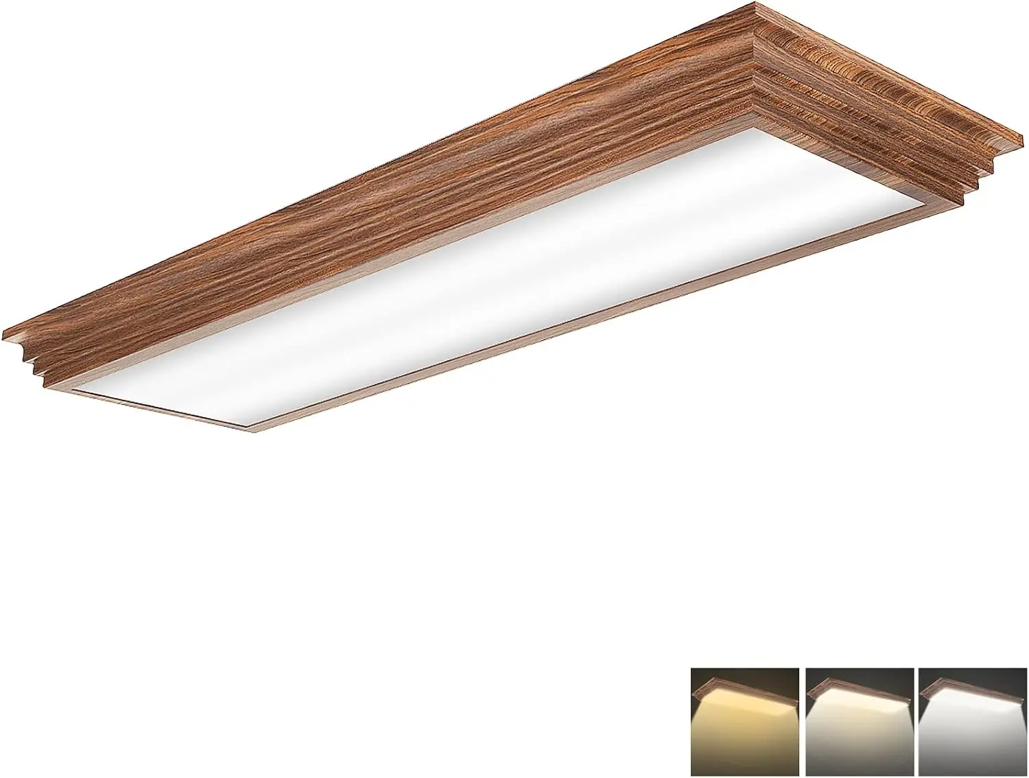 Faithsail 2Ft Led Light Fixture With 3000K/4000K/5000K Cct Selectable Dimmable 2 Foot Led Linear With Wooden Look 30W 3300Lm