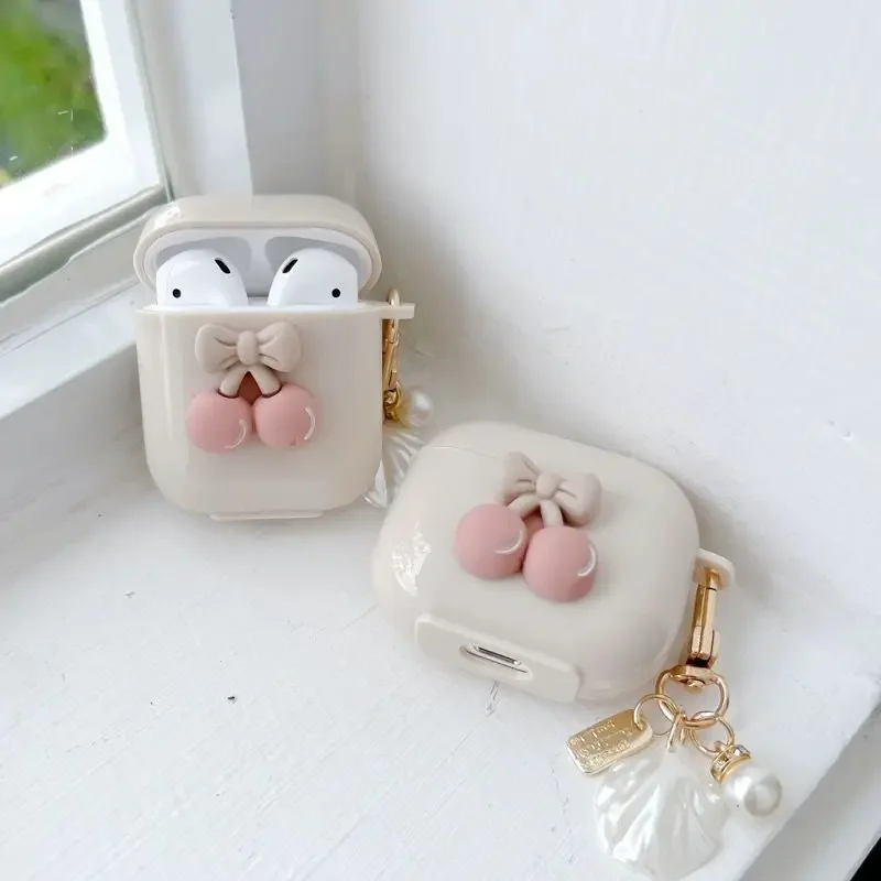 Милый чехол для наушников Cherry для Airpods 4 (2024), мультяшный чехол для наушников AirPods Pro 2nd 3 1 2, зарядное устройство для наушников с крючком
